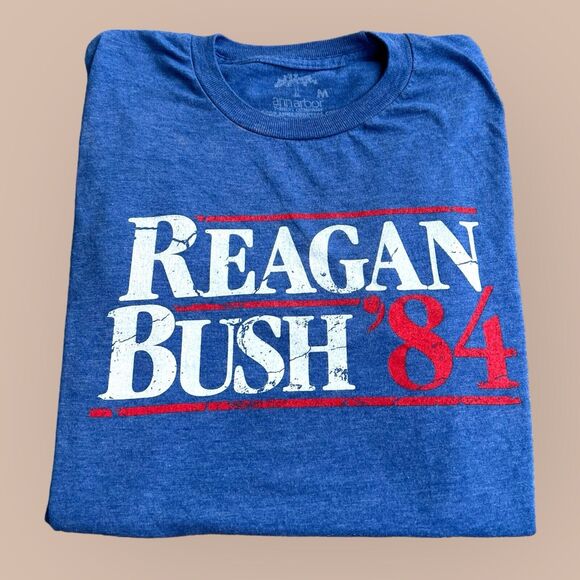 Reagan Bush 1984 Logo Short Sleeve Crew Neck Pullover T-shirt Size M Blue - Picture 1 of 4